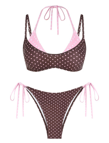 ZAFUL Women's Plaid Bikini Set Colorblock Dual Straps Halter String Tie Side 2 Piece Swimsuit Bathing Suit-AMZ