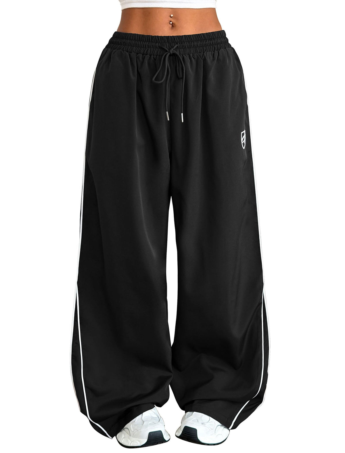 ZAFUL Womens Parachute Pants Y2k Baggy Elasitc Waist Track Pants Contrast Pipping Sweatpant Trousers-AMZ