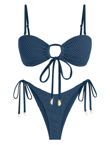 O Ring Fishnet Seashell Bandeau Bikini -AMZ