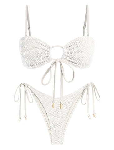 O Ring Fishnet Seashell Bandeau Bikini -AMZ
