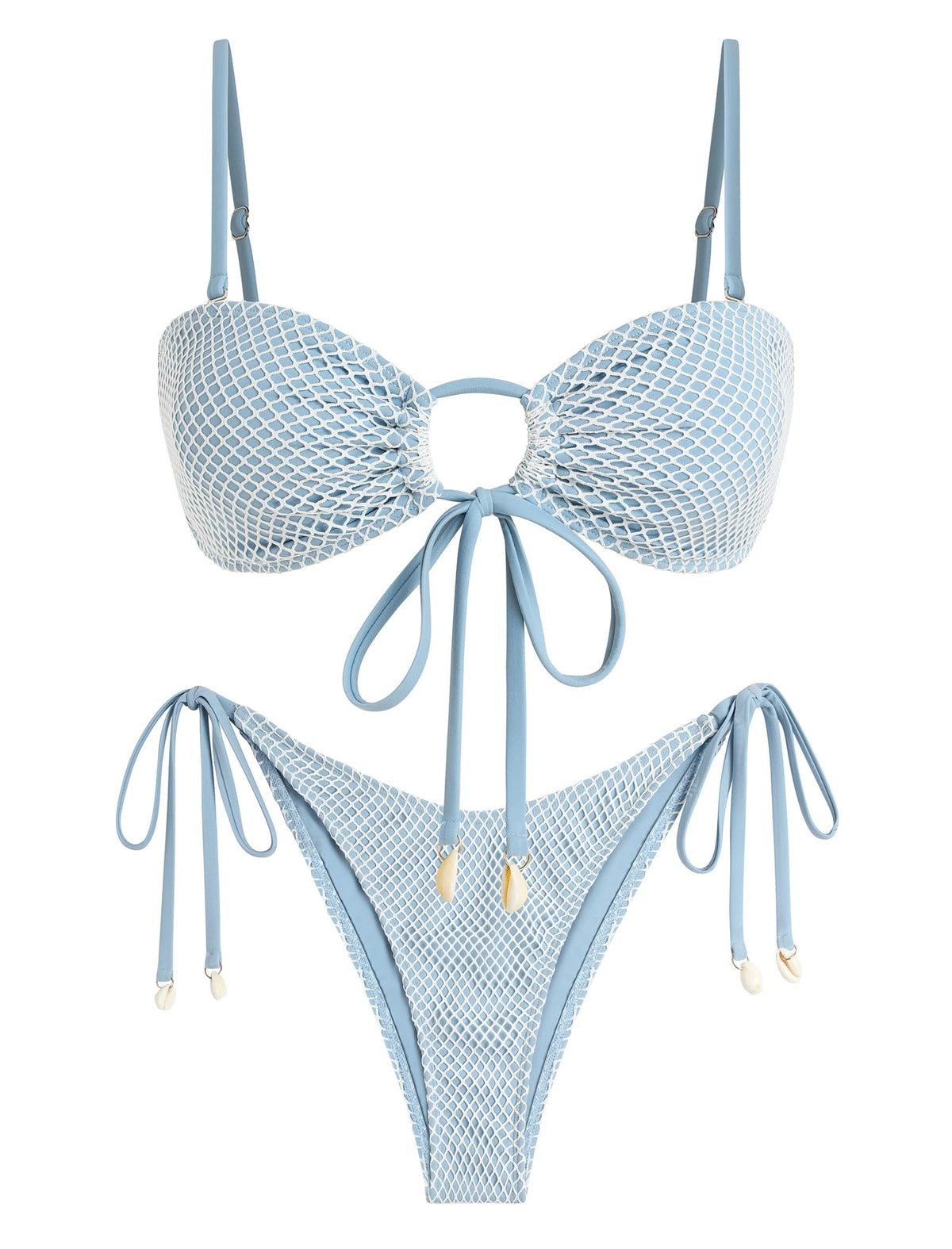 O Ring Fishnet Seashell Bandeau Bikini -AMZ