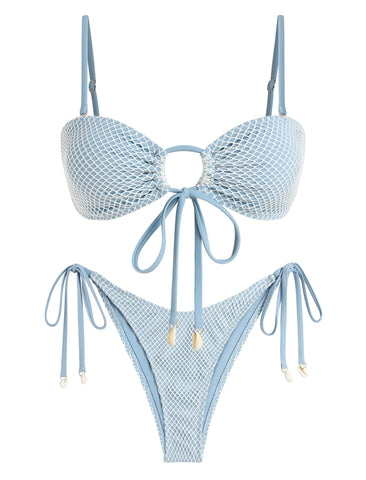 O Ring Fishnet Seashell Bandeau Bikini -AMZ
