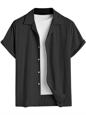 ZAFUL Casual Short Sleeve Button Down Shirts for Men Summer Textured Cuban Lapel Collar Solid Color Lightweight Beach Shirt