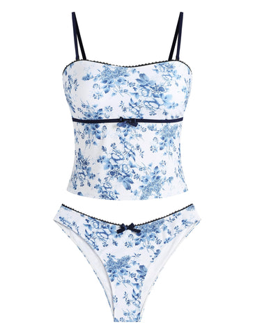 ZAFUL Tankini Swimsuits for Women Bow Tie Side Bathing Suits Tummy Control High Cut Two Piece Bikini Sets