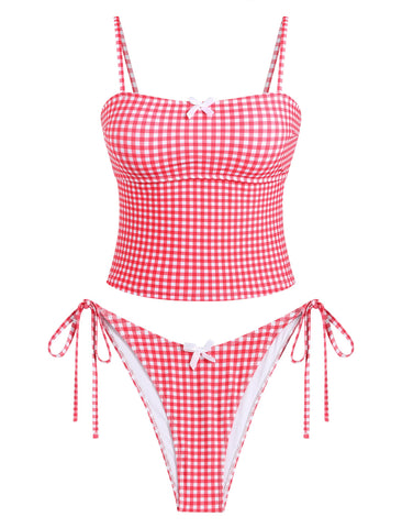 ZAFUL Tankini Swimsuits for Women Bow Tie Side Bathing Suits Tummy Control High Cut Two Piece Bikini Sets