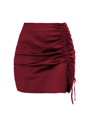 ZAFUL Women Satin Mini Skirts Sexy High Waisted Ruched Silk Bodycon Split Zipper Short Skirt-AMZ