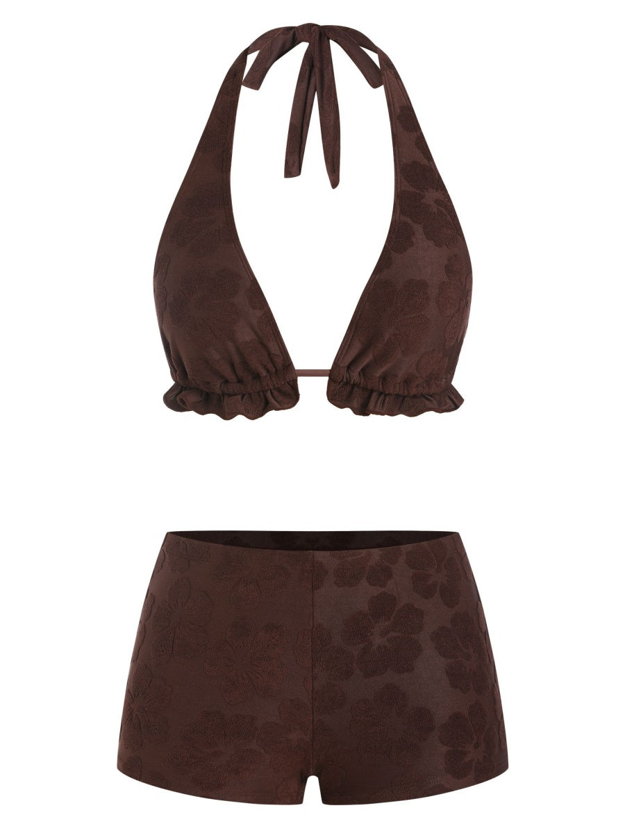 Halter Bikini Set with High Waist Boyshorts