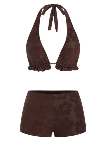 Halter Bikini Set with High Waist Boyshorts