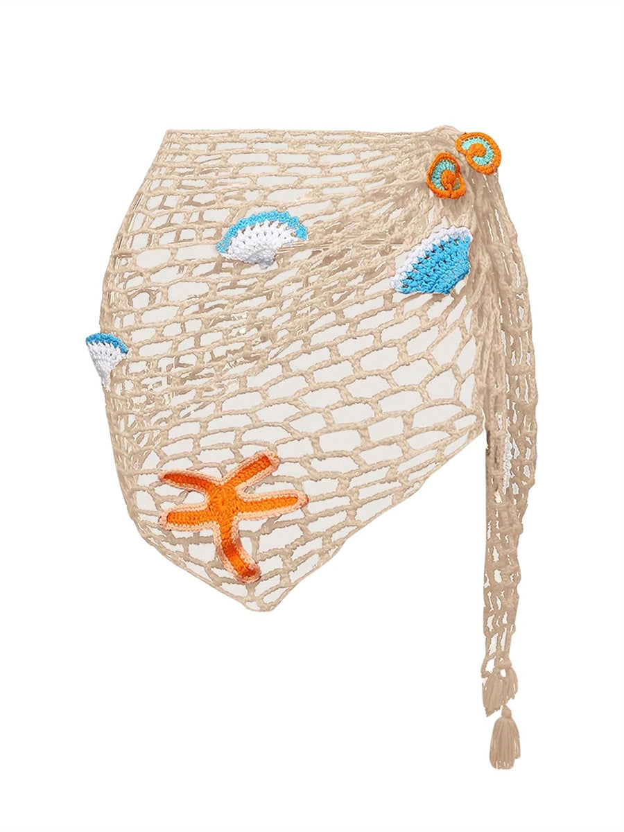 ZAFUL Crochet Sarong Coverups for Women Beach Vacation Starfish See Thru Tie Side Bathing Suit Cover Up Mini Skirt-AMZ