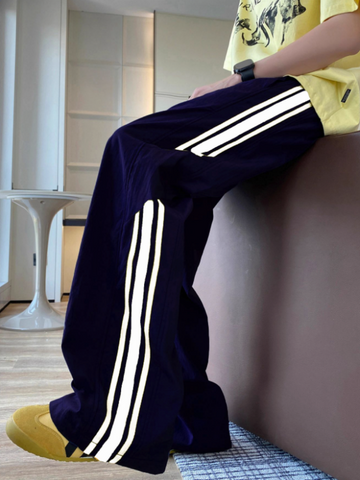 ZAFUL Side Strip Pants for Men Unisex Street Y2K Parachute Sweatpants Drawstring Wide Leg Casual Trousers