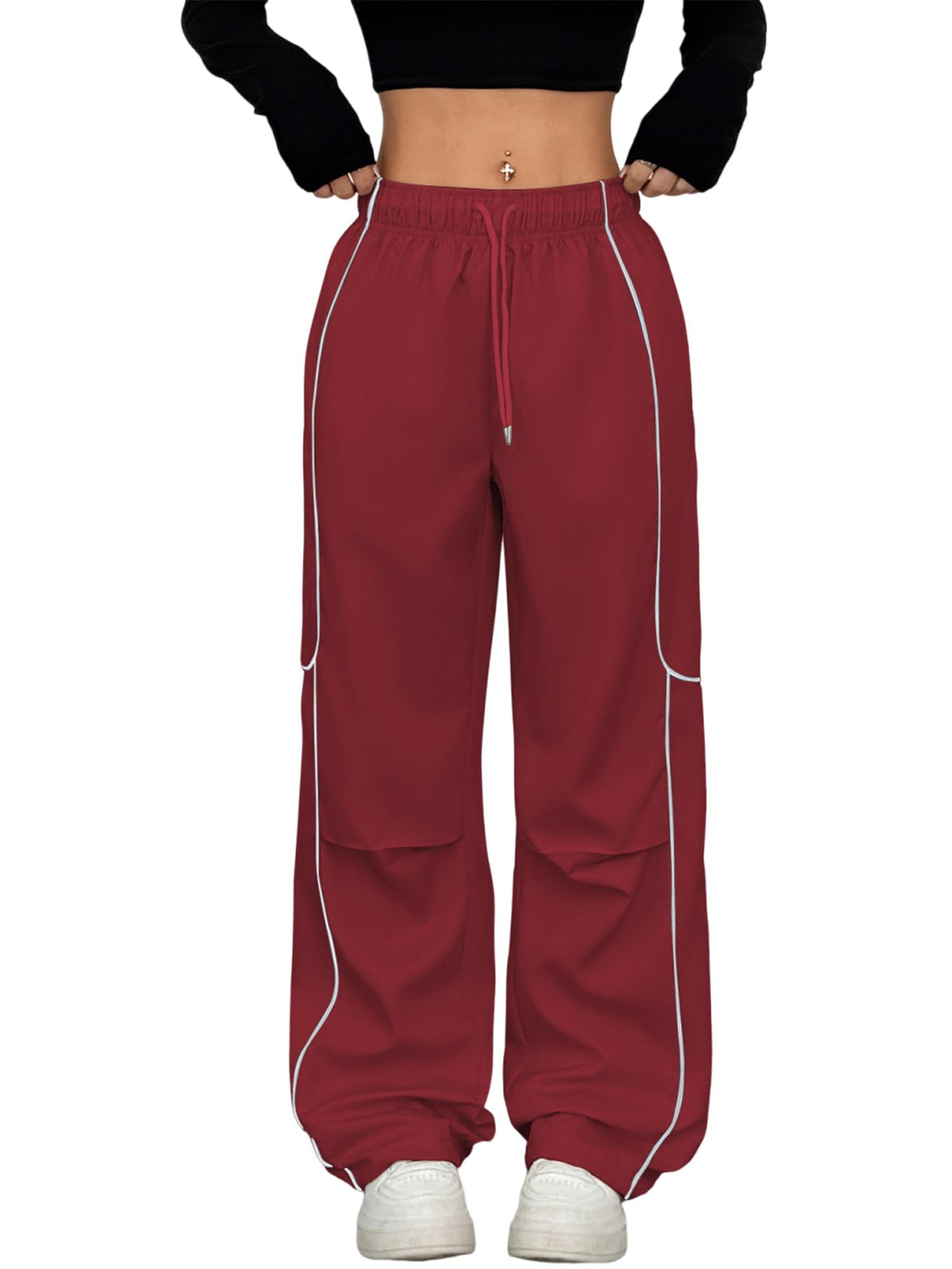 ZAFUL Parachute Pants for Women Sweatpants Y2K Contrast Pipping Cargo Trousers Jogger Pants with Pockets