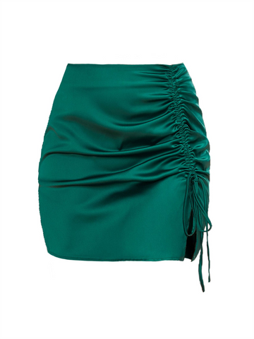 ZAFUL Women Satin Mini Skirts Sexy High Waisted Ruched Silk Bodycon Split Zipper Short Skirt-AMZ