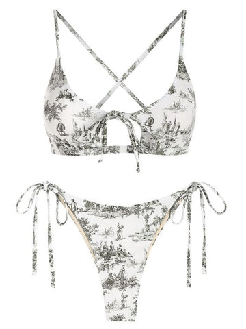 ZAFUL Ribbed Twisted Front Bikini Set for Women Cute Scoop Neck Textured Two Piece Swimsuits Sport Tank Bathing Suit