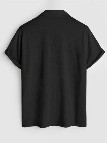 ZAFUL Casual Short Sleeve Button Down Shirts for Men Summer Textured Cuban Lapel Collar Solid Color Lightweight Beach Shirt