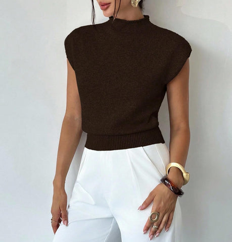 ZAFUL Women's Mock Neck Sweater Vest Cap Sleeve Casual Knit Pullover Tank Outfits Tops