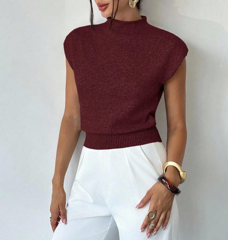 ZAFUL Women's Mock Neck Sweater Vest Cap Sleeve Casual Knit Pullover Tank Outfits Tops