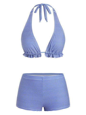 Halter Bikini Set with High Waist Boyshorts