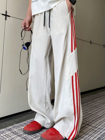 ZAFUL Side Strip Pants for Men Unisex Street Y2K Parachute Sweatpants Drawstring Wide Leg Casual Trousers