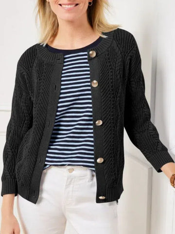 ZAFUL Fall Chunky Knit Cardigan Open Front Long Sleeve Crew Neck Button Loose Cardigan Sweaters