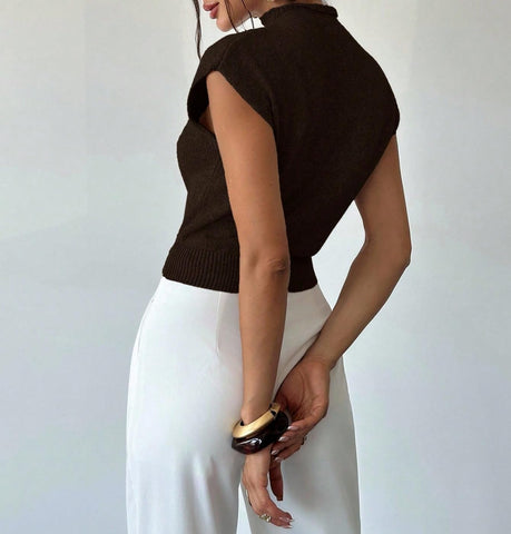 ZAFUL Women's Mock Neck Sweater Vest Cap Sleeve Casual Knit Pullover Tank Outfits Tops