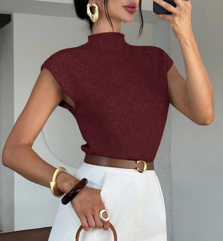 ZAFUL Women's Mock Neck Sweater Vest Cap Sleeve Casual Knit Pullover Tank Outfits Tops
