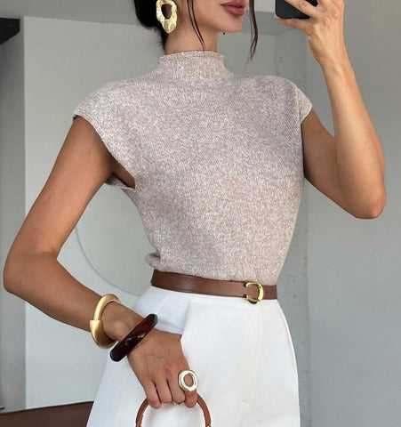 ZAFUL Women's Mock Neck Sweater Vest Cap Sleeve Casual Knit Pullover Tank Outfits Tops
