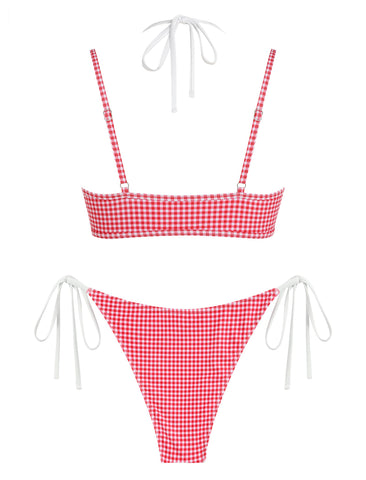 ZAFUL Women's Plaid Bikini Set Colorblock Dual Straps Halter String Tie Side 2 Piece Swimsuit Bathing Suit-AMZ