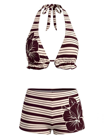 Halter Bikini Set with High Waist Boyshorts
