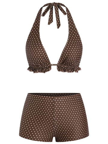Halter Bikini Set with High Waist Boyshorts