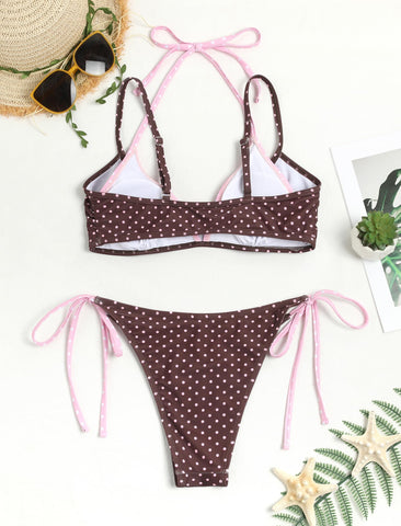 ZAFUL Women's Plaid Bikini Set Colorblock Dual Straps Halter String Tie Side 2 Piece Swimsuit Bathing Suit-AMZ