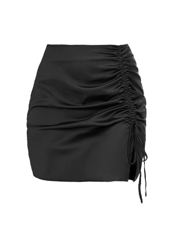ZAFUL Women Satin Mini Skirts Sexy High Waisted Ruched Silk Bodycon Split Zipper Short Skirt-AMZ