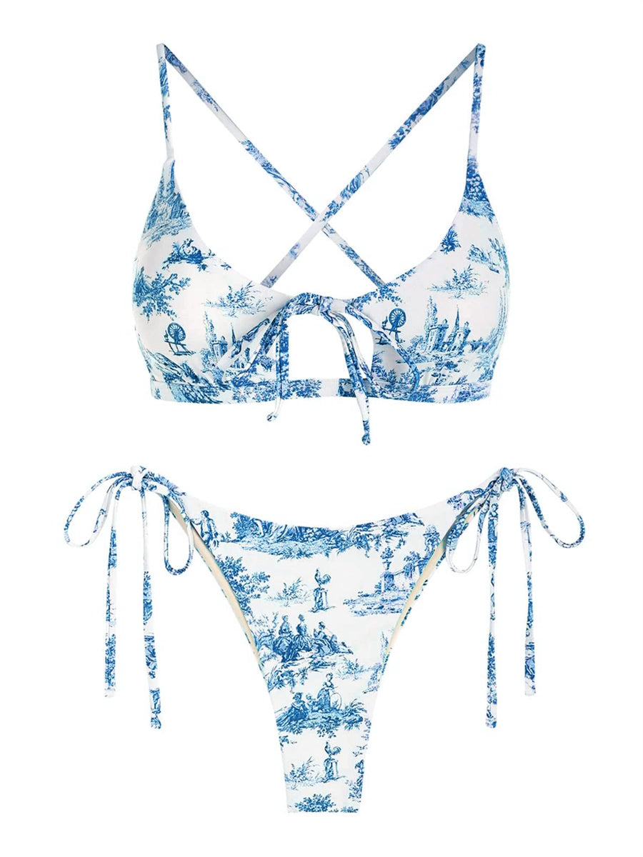 ZAFUL Ribbed Twisted Front Bikini Set for Women Cute Scoop Neck Textured Two Piece Swimsuits Sport Tank Bathing Suit