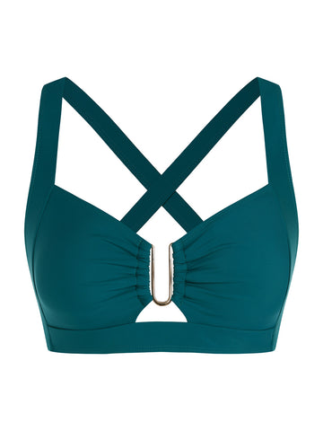 ZAFUL Women U-Wired Bikini Top Only- Ruched Cut Out Back-Cross Adjustable Straps Bathing Suit Top Only for Large Bust