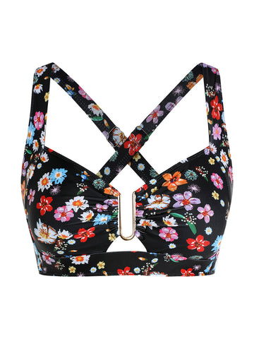 ZAFUL Women U-Wired Bikini Top Only- Ruched Cut Out Back-Cross Adjustable Straps Bathing Suit Top Only for Large Bust