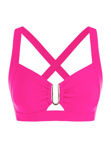 ZAFUL Women U-Wired Bikini Top Only- Ruched Cut Out Back-Cross Adjustable Straps Bathing Suit Top Only for Large Bust