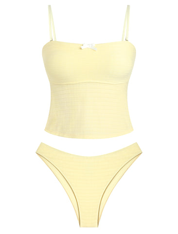 ZAFUL Tankini Swimsuits for Women Bow Tie Side Bathing Suits Tummy Control High Cut Two Piece Bikini Sets