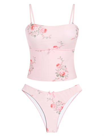 ZAFUL Tankini Swimsuits for Women Bow Tie Side Bathing Suits Tummy Control High Cut Two Piece Bikini Sets