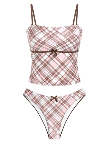 ZAFUL Tankini Swimsuits for Women Bow Tie Side Bathing Suits Tummy Control High Cut Two Piece Bikini Sets