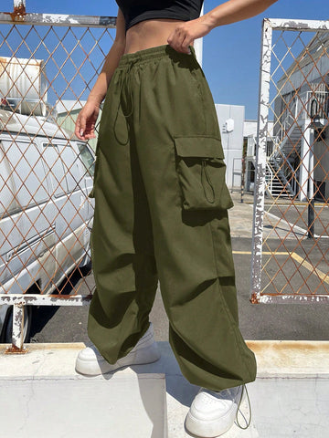 ZAFUL Women's Parachute Pants Baggy Sweatpants Y2K Tall Overalls Go Straight Cargo Pant Trousers with Flat Pockets