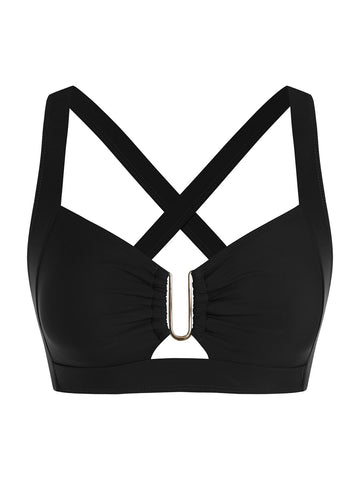 ZAFUL Women U-Wired Bikini Top Only- Ruched Cut Out Back-Cross Adjustable Straps Bathing Suit Top Only for Large Bust