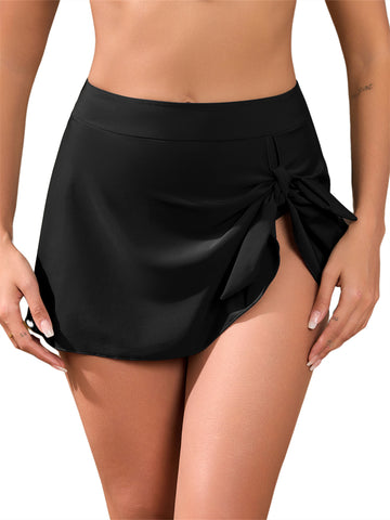 ZAFUL Women's High Waisted Swim Skirt One Side Split Drawstring Bathing Swimsuit Bikini Bottom