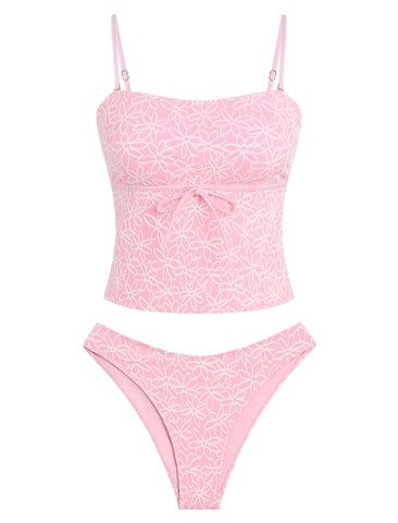 ZAFUL Tankini Swimsuits for Women Bow Tie Side Bathing Suits Tummy Control High Cut Two Piece Bikini Sets