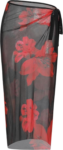 Floral Print Sheer High Slit Beach Cover Up