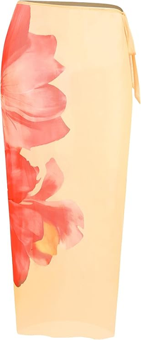 Floral Print Sheer High Slit Beach Cover Up