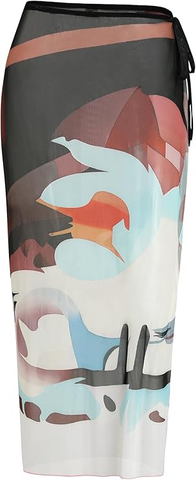 Floral Print Sheer High Slit Beach Cover Up