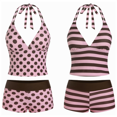 Double Sided Wear Halter Tankini Set