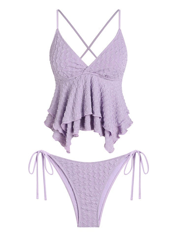 Ruffle Hem Tankini Swimsuit Set