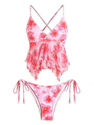 Ruffle Hem Tankini Swimsuit Set
