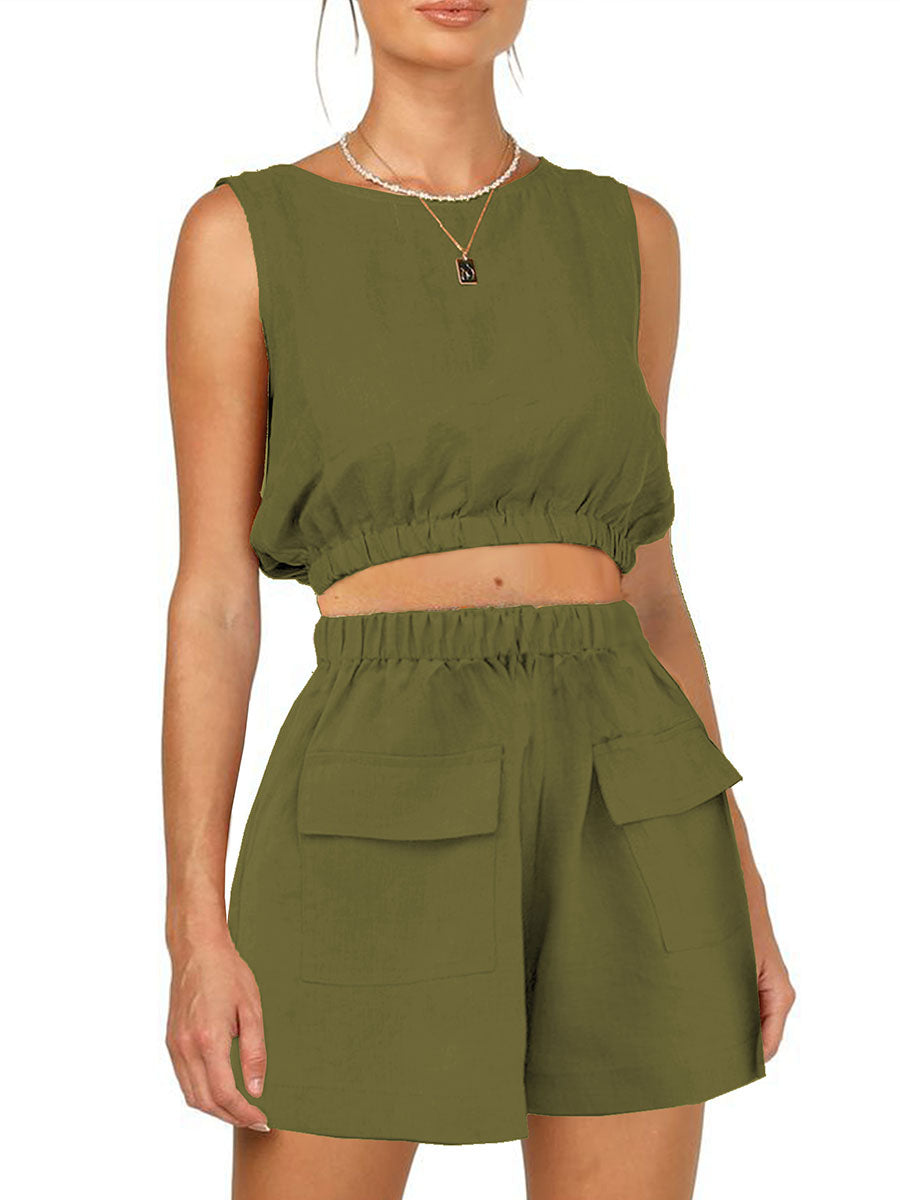 two-piece sleeveless shorts set