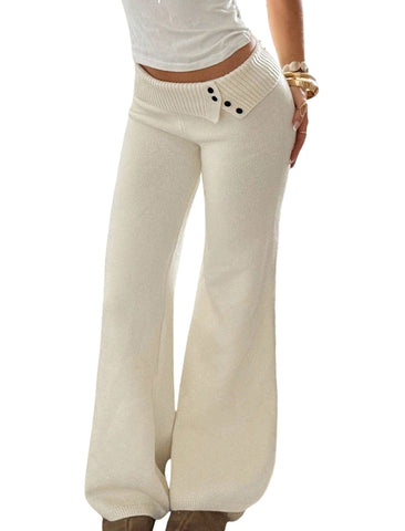 Fold-Over Waist Wide Leg Pants
